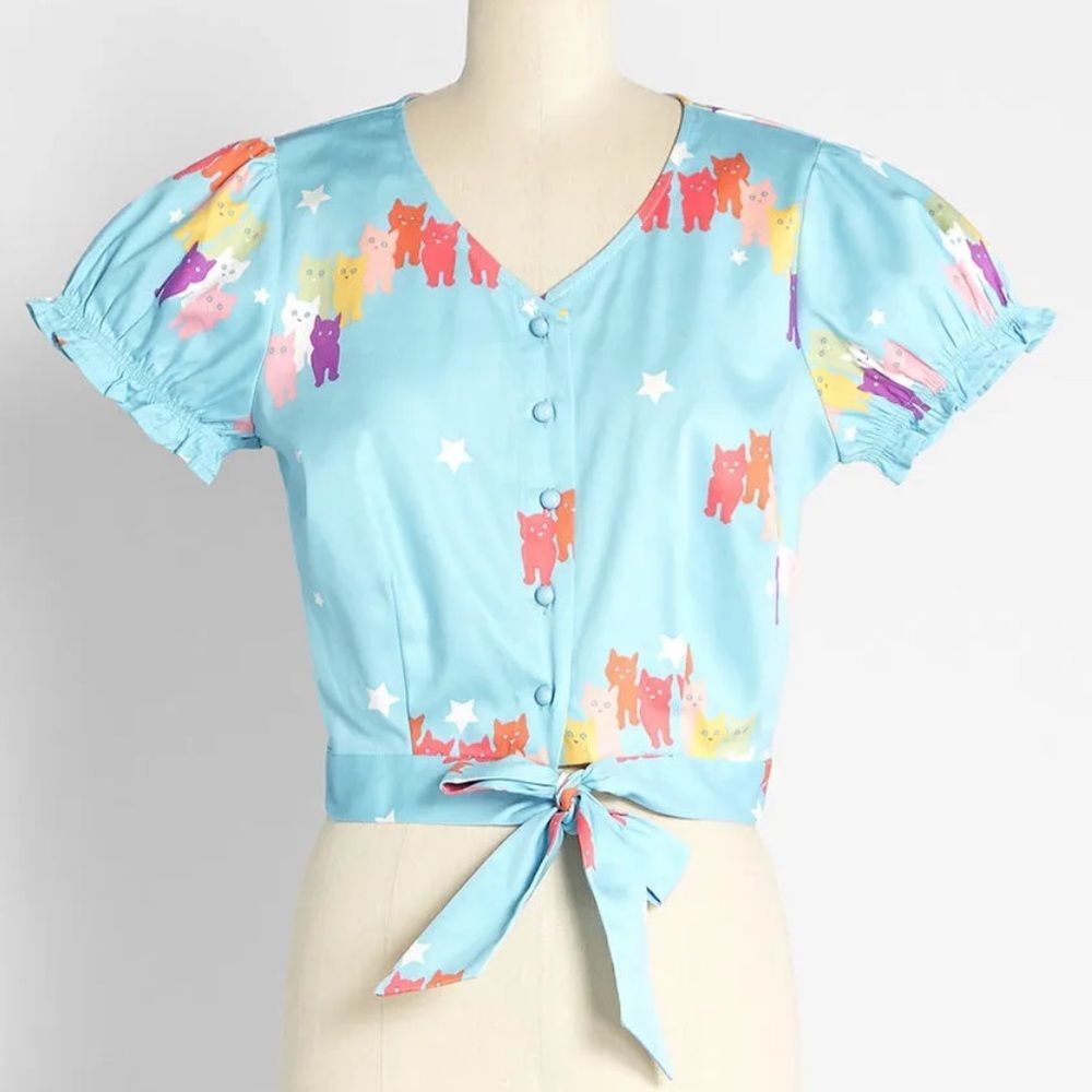 ModCloth x collectif rainbow cats top NWT size 2 XS (uk 6)